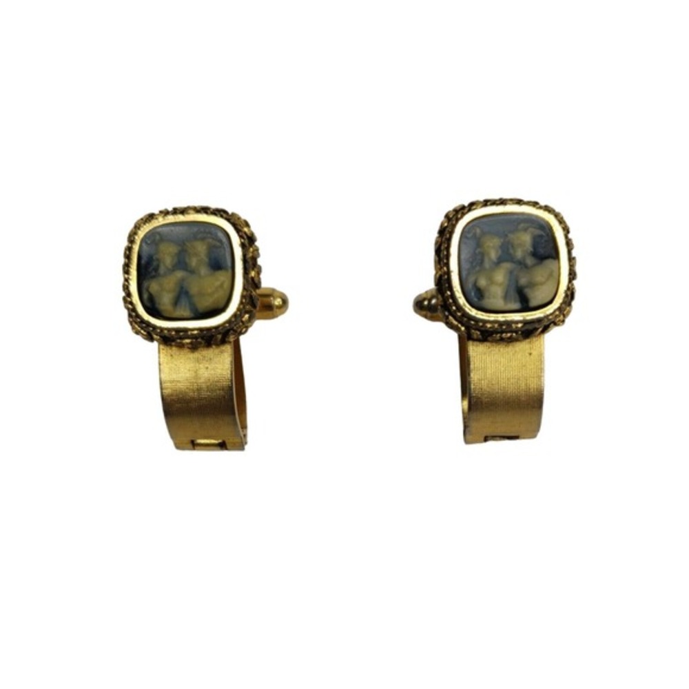 VTG DANTE INCOLAY CAMEO CUFFLINKS MAN WOMAN LOVERS‎ GOLD TONE